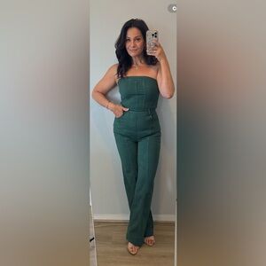 Elegant Green Strapless Denim Jumpsuit Size M/L